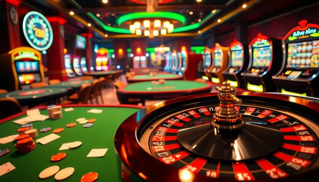 Experience the thrill of gambling at https://88aamobi.com/ with vibrant casino tables, cards, and poker chips.